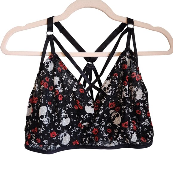 torrid Other - Torrid Bra Bralette 1 XL 1X Women's Black Pullover Racerback Skulls Floral Wire